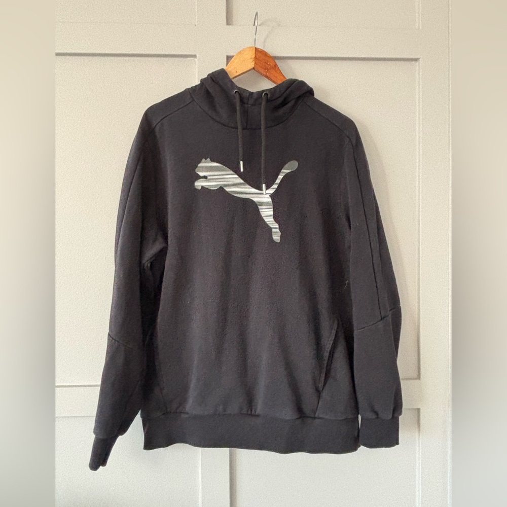 Puma Men's Black Hoodie with Silver Logo